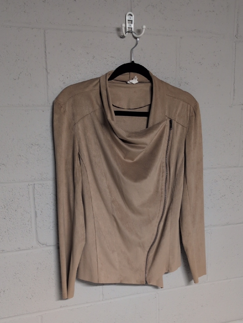 Mote Anthropologie Women's Tan Vegan Suede Moto Drape Jacket Boho Femme Med - Picture 7 of 8